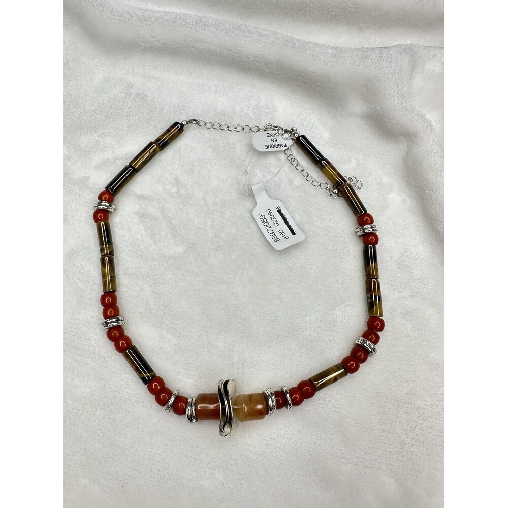 NEW Free People Birdie Choker Necklace Brown Silver Neutral Bohemian Layering